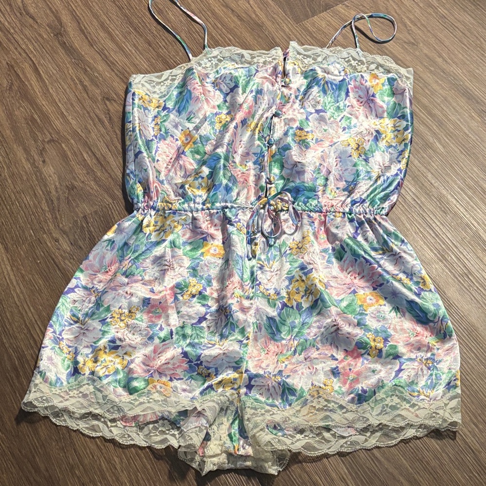 Vintage Victoria’s Secret Lingerie Pajama romper Small floral pastel women